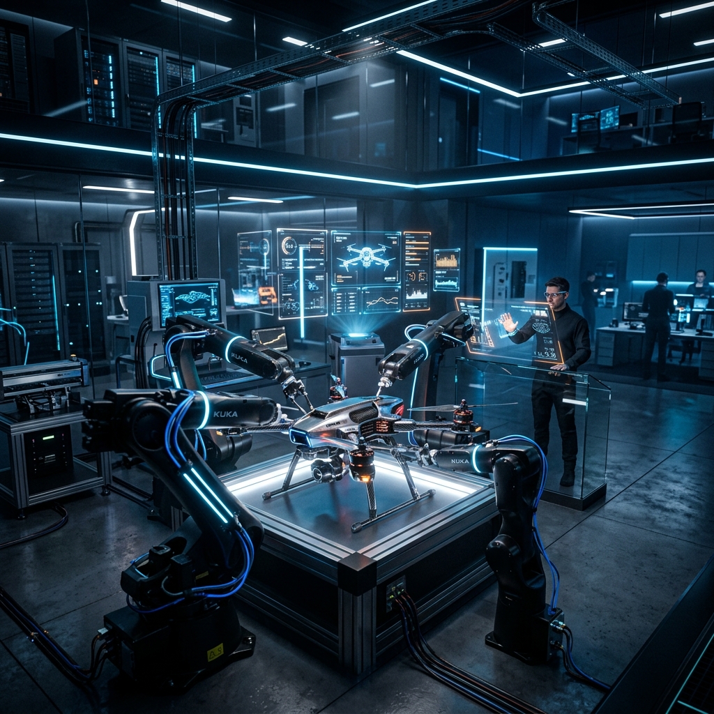 AutoNovations engineering lab — AI, robotics and IoT systems visualization